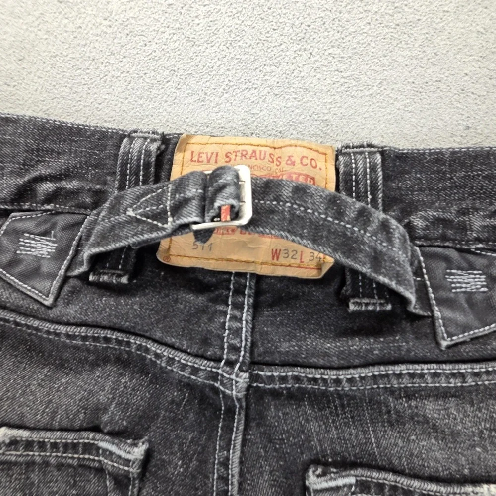Vintage Levis 511 Jeans Mens Black Slim Buckle Back Zip‎ Fly Fits 30x34